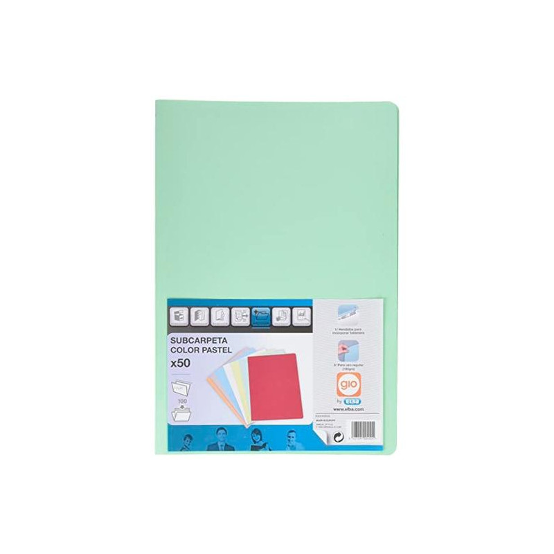 (400040609) GIO SUBCARPETA SIMPLE CARTULINA FOLIO 180GR VERDE PASTEL -50U-