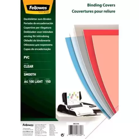 (5376001) FELLOWES TAPAS ENCUADERNACIÓN A4 PVC 150 MICRAS TRANSPARENTE PACK 100 UD