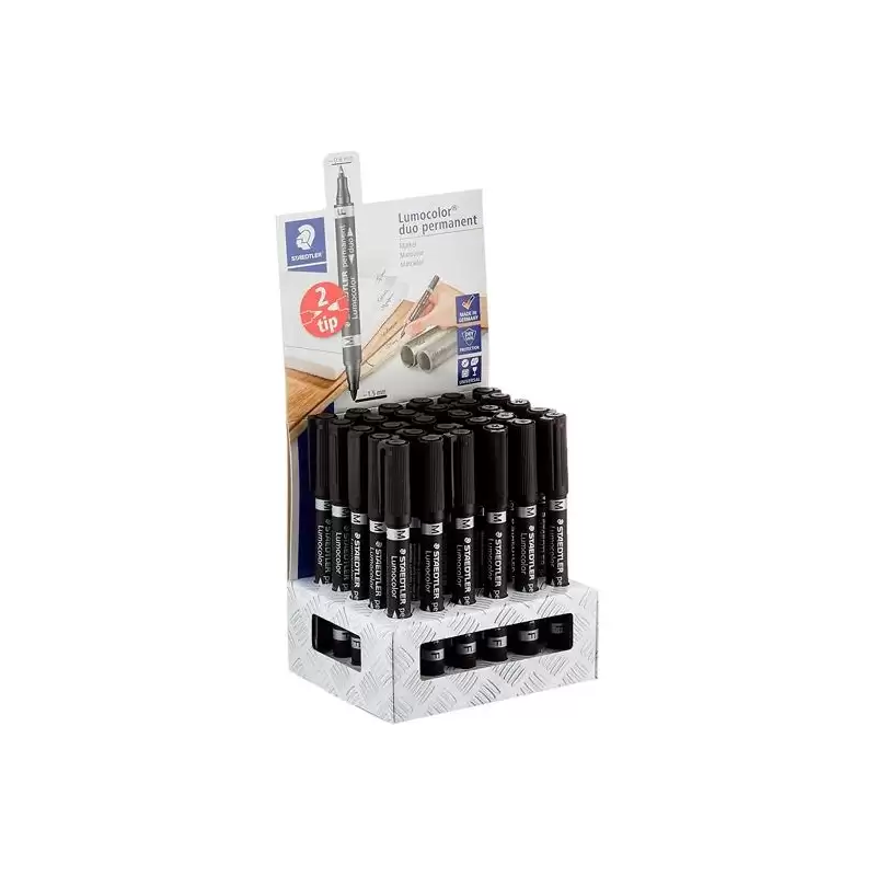 (348-9 CA30) STAEDTLER MARCADOR PERMANENTE DÚO LUMOCOLOR 348 DOBLE PUNTA FINA/MEDIA NEGRO EXPOSITOR 30 UD