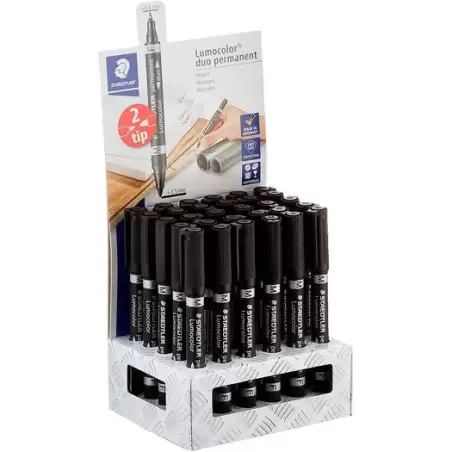 (348-9 CA30) STAEDTLER MARCADOR PERMANENTE DÚO LUMOCOLOR 348 DOBLE PUNTA FINA/MEDIA NEGRO EXPOSITOR 30 UD