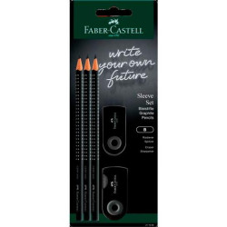 (217086) FABER CASTELL SET 3 LÁPICES GRAFITO GRIP + ACCESORIOS SLEEVE BLÍSTER