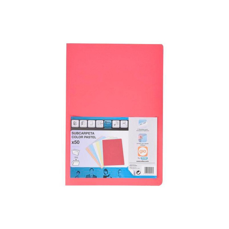 (400040853) GIO SUBCARPETA SIMPLE CARTULINA FOLIO 180GR ROJO PASTEL -50U-