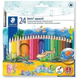 (144 10NC24) STAEDTLER LÁPICES DE COLORES NORIS AQUARELL + PINCEL SURTIDOS  EN ESTUCHE 24 UD