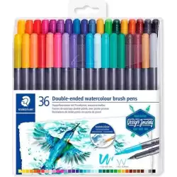 (3001 TB36) STAEDTLER ROTULADORES DESIGN JOURNEY DOBLE PUNTA FINA/PINCEL ACUARELABLES C/SURTIDOS ESTUCHE 36 UD