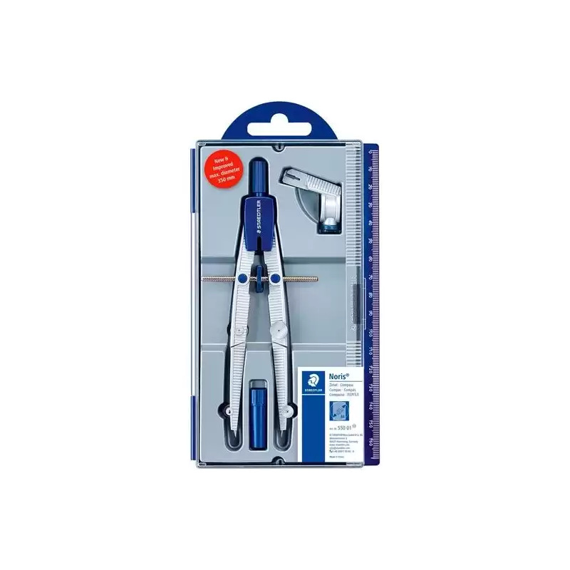 (550 01) STAEDTLER COMPÁS ESCOLAR NORIS 550 ESTUCHE CON ADAPTADOR UNIVERSAL + TUBO DE MINAS GRIS METALIZADO