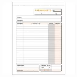 (T-90) TALONARIO PRESUPUESTO CUARTO NATURAL DUPLICADO AUTOCOPIA