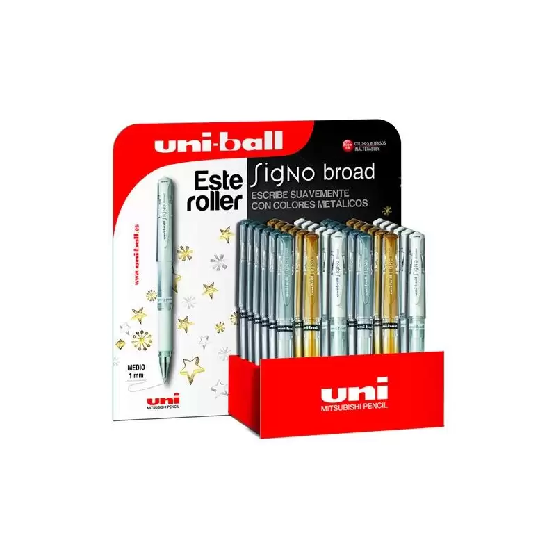 (182634397) UNIBALL ROLLERBALL SIGNO BROAD UM-153 1.0MM SURTIDO ORO/PLATA/BLANCO EXPOSITOR 36 UD