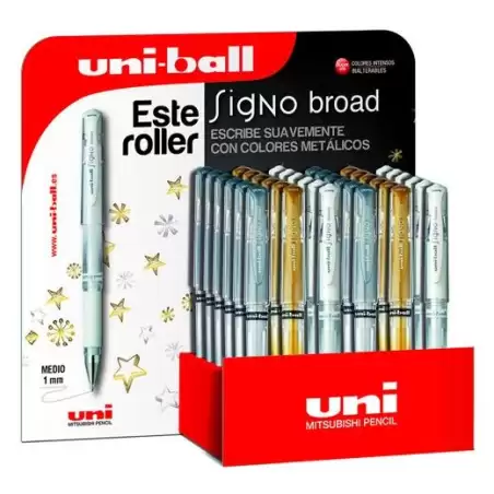 (182634397) UNIBALL ROLLERBALL SIGNO BROAD UM-153 1.0MM SURTIDO ORO/PLATA/BLANCO EXPOSITOR 36 UD