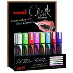 (182634541) UNIBALL MARCADOR DE TIZA LÍQUIDA CHALK PWE-5M/3D COLORES SURTIDOS EXPOSITOR 36 UD