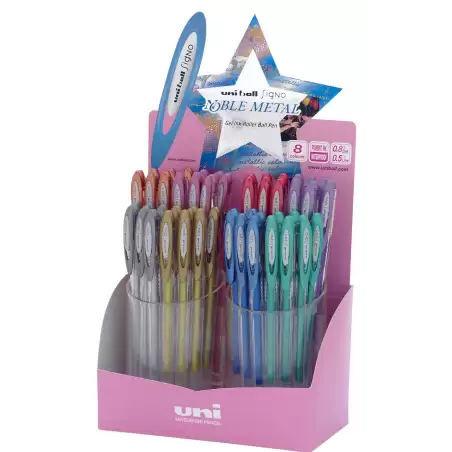 (789057000) UNIBALL ROLLERBALL SIGNO NOBLE METAL UM-120NM/4D 0.8MM COLORES SURTIDOS EXPOSITOR 48 UD