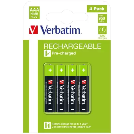 (49514) VERBATIM PILAS ALCALINAS RECARGABLES AAA - HR03 - (PACK 4 UDS) (SUSTITUYE 49942)