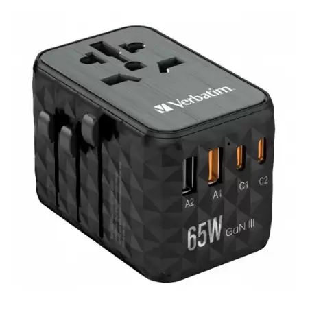 (32120) VERBATIM UTA-05 ADAPTADOR  UNIVERSAL DE VIAJE CON 2 PUERTO USB-C - 2 PUERTO USB-A