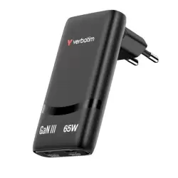 (32354) VERBATIM CARGADOR PARED GAN FOLD 'N' GO 65W 2XUSB-C 3.0 NEGRO