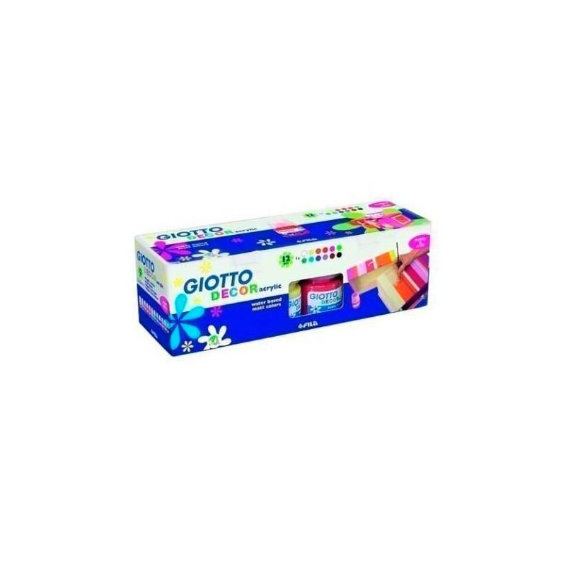 (F530600) GIOTTO TÉMPERA ACRÍLICA DECOR COLORES SURTIDOS 12 BOTES 25ML