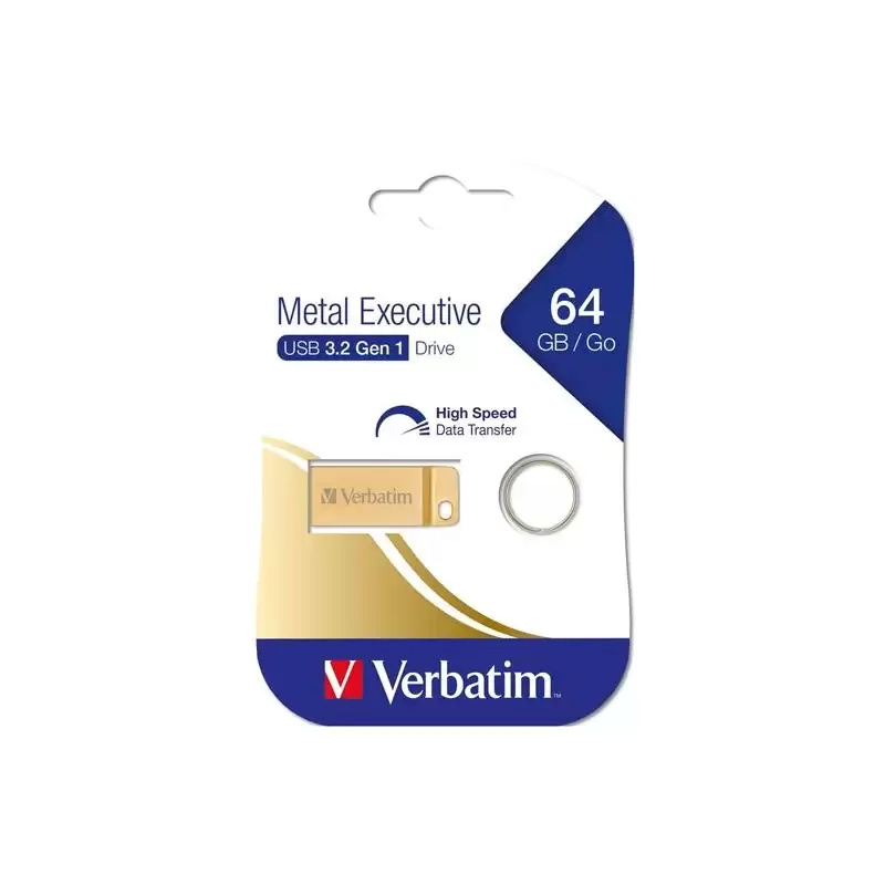 (99106) VERBATIM PENDRIVE METAL EXECUTIVE 64GB C/RANURA PARA COLGAR Y LLAVERO USB 3.2 GOLD
