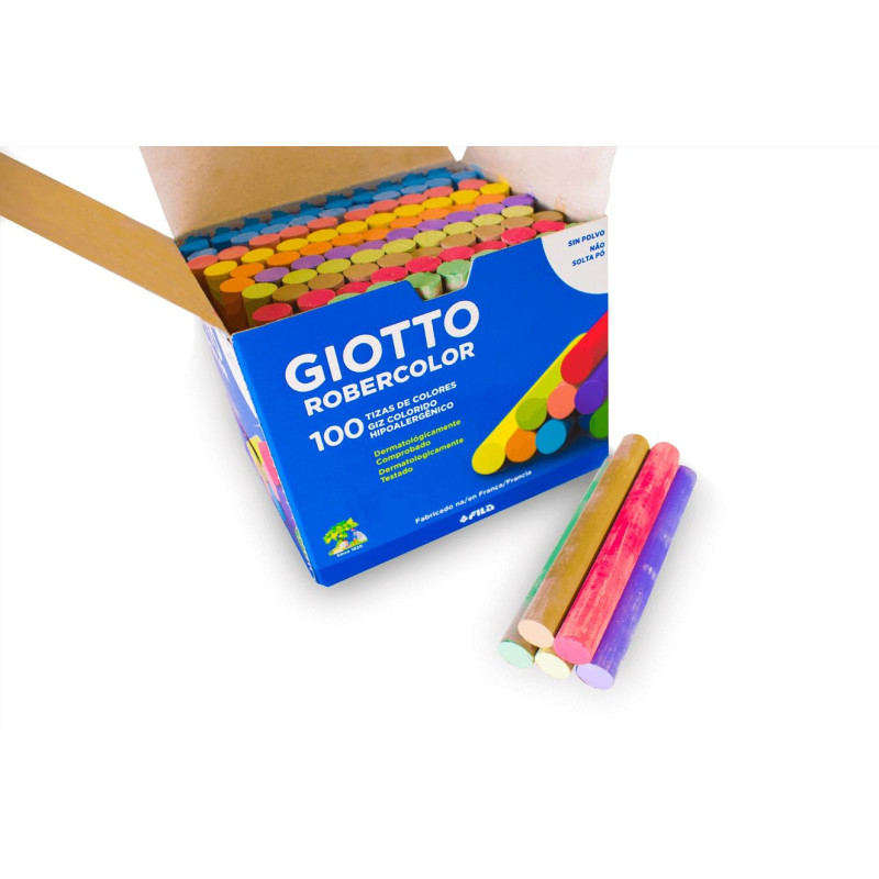 (F539000) GIOTTO TIZAS ROBERCOLOR ANTIPOLVO COLORES SURTIDOS CAJA 100 UD