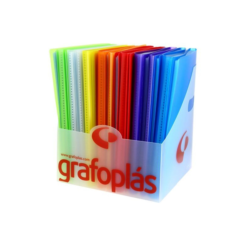 (00012100) GRAFOPLÁS CARPETA CON FUNDAS POLIPLÁS SOLDADAS FOLIO PP SEMIRÍGIDO TRANSLÚCIDO C/SURTIDOS EXPOSITOR 20 UD
