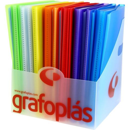 (00012100) GRAFOPLÁS CARPETA CON FUNDAS POLIPLÁS SOLDADAS FOLIO PP SEMIRÍGIDO TRANSLÚCIDO C/SURTIDOS EXPOSITOR 20 UD