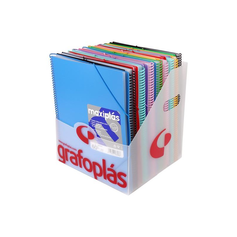(00398101) GRAFOPLÁS CARPETA CON FUNDAS MAXIPLÁS SURTIDAS ESPIRAL A4 C/SOBRE PP RÍGIDO OPACO C/SURTIDOS EXPOSITOR 16 UD