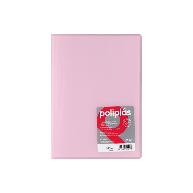(01431293) GRAFOPLÁS CARPETA CON FUNDAS POLIPLÁS SOLDADAS FOLIO 10 FUNDAS PP SEMIRÍGIDO TRANSLÚCIDO ROSA SOFT