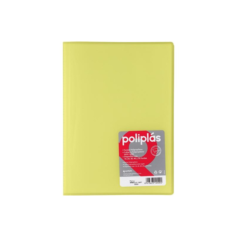(01431294) GRAFOPLÁS CARPETA CON FUNDAS POLIPLÁS SOLDADAS FOLIO 10 FUNDAS PP SEMIRÍGIDO TRANSLÚCIDO AMARILLO SOFT