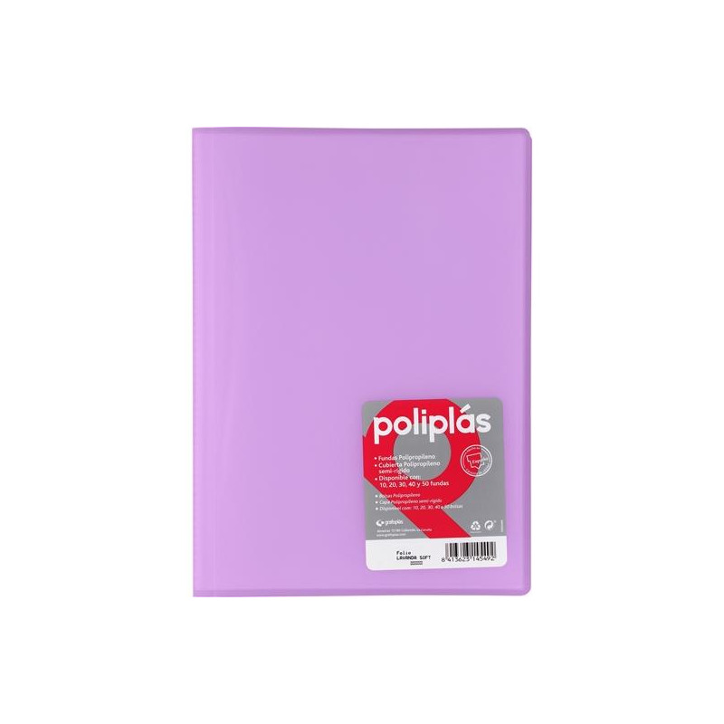 (01431295) GRAFOPLÁS CARPETA CON FUNDAS POLIPLÁS SOLDADAS FOLIO 10 FUNDAS PP SEMIRÍGIDO TRANSLÚCIDO LAVANDA SOFT