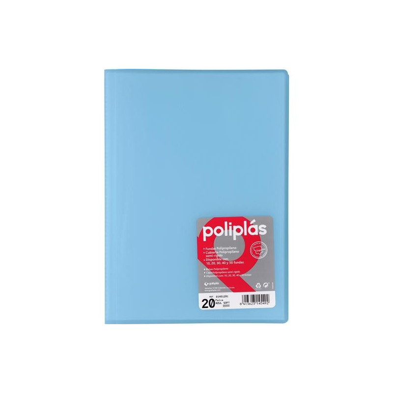 (01451291) GRAFOPLÁS CARPETA CON FUNDAS POLIPLÁS SOLDADAS FOLIO 20 FUNDAS PP SEMIRÍGIDO TRANSLÚCIDO AZUL SOFT