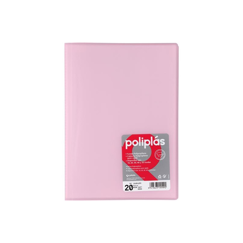 (01451293) GRAFOPLÁS CARPETA CON FUNDAS POLIPLÁS SOLDADAS FOLIO 20 FUNDAS PP SEMIRÍGIDO TRANSLÚCIDO ROSA SOFT