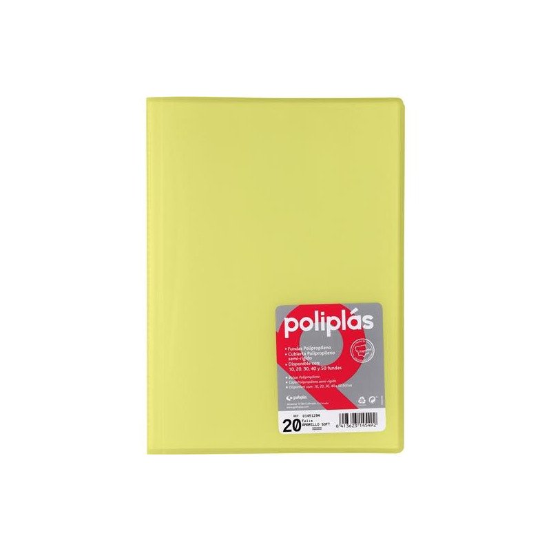 (01451294) GRAFOPLÁS CARPETA CON FUNDAS POLIPLÁS SOLDADAS FOLIO 20 FUNDAS PP SEMIRÍGIDO TRANSLÚCIDO AMARILLO SOFT