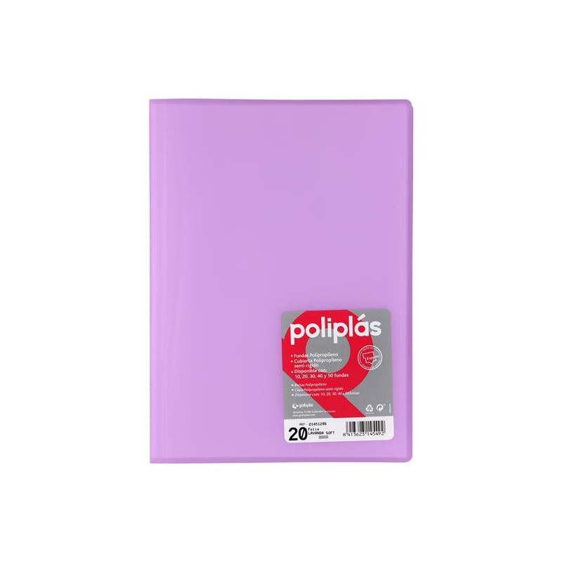 (01451295) GRAFOPLÁS CARPETA CON FUNDAS POLIPLÁS SOLDADAS FOLIO 20 FUNDAS PP SEMIRÍGIDO TRANSLÚCIDO LAVANDA SOFT