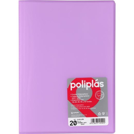 (01451295) GRAFOPLÁS CARPETA CON FUNDAS POLIPLÁS SOLDADAS FOLIO 20 FUNDAS PP SEMIRÍGIDO TRANSLÚCIDO LAVANDA SOFT