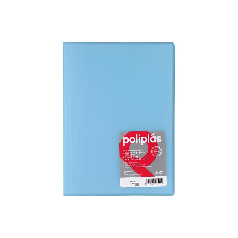 (01471291) GRAFOPLÁS CARPETA CON FUNDAS POLIPLÁS SOLDADAS FOLIO 30 FUNDAS PP SEMIRÍGIDO TRANSLÚCIDO AZUL SOFT