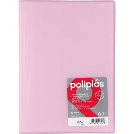 (01471293) GRAFOPLÁS CARPETA CON FUNDAS POLIPLÁS SOLDADAS FOLIO 30 FUNDAS PP SEMIRÍGIDO TRANSLÚCIDO ROSA SOFT