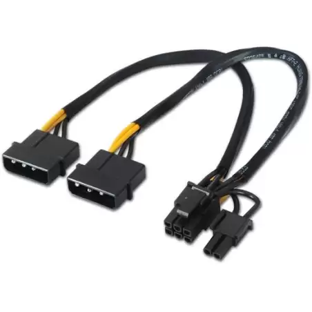 (A131-0165) AISENS CABLE TARJETA GRÁFICA 2XMOLEX 4PIN/M - PCI-E (MOLEX 6+2PIN)/M NEGRO 20CM