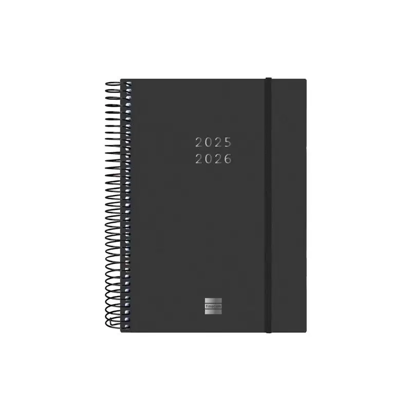 (636250326) FINOCAM AGENDA ESPIRAL 18 MESES E10 2DP CIERRE C/GOMA TAPA PP NEGRO 2025-2026