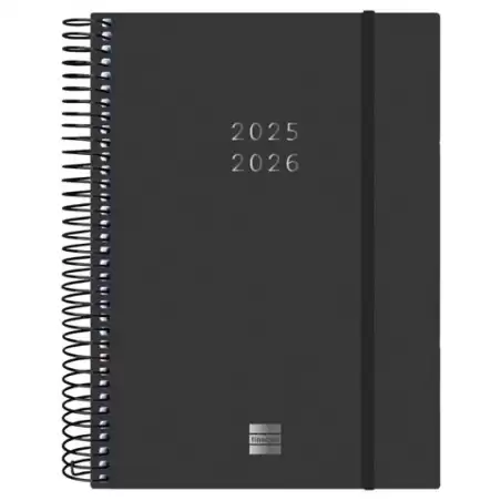 (636250326) FINOCAM AGENDA ESPIRAL 18 MESES E10 2DP CIERRE C/GOMA TAPA PP NEGRO 2025-2026