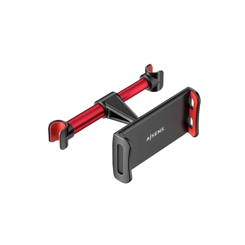 (MSC1P-105) AISENS SOPORTE DE COCHE AJUSTABLE 1 PIVOTE PARA REPOSACABEZAS PARA TELEFONO/TABLET NEGRO/ROJO