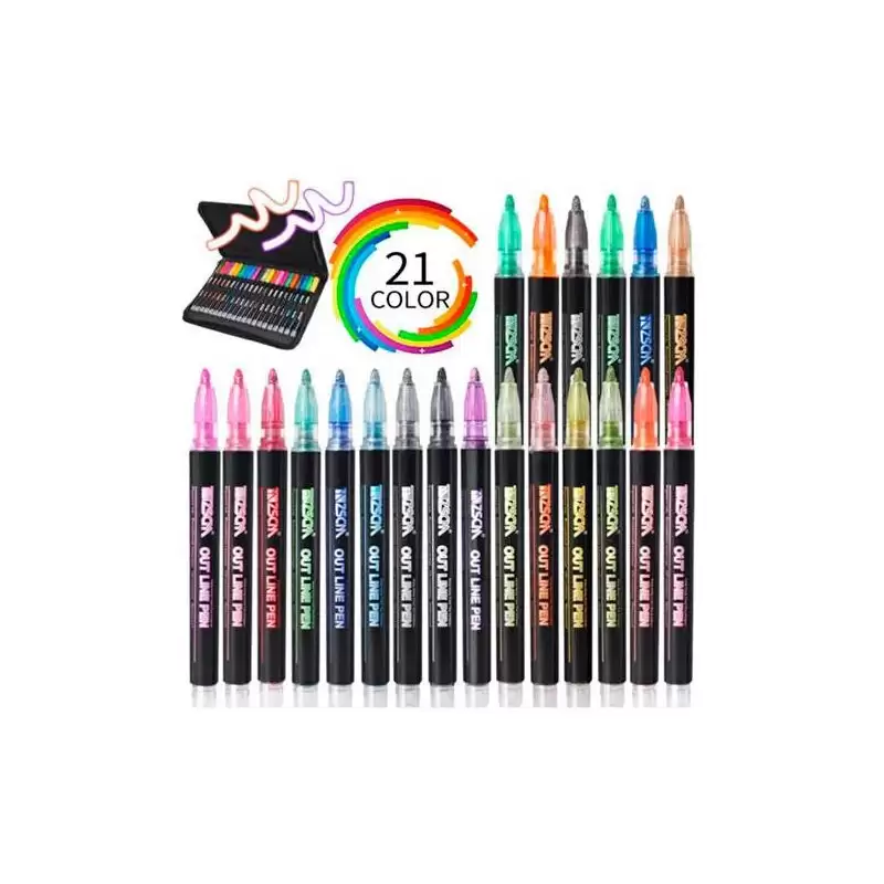 (AB-0421) ALEX BOG ROTULADORES OUTLINER DOBLE LÍNEA BICOLOR NEÓN PASTEL C/SURTIDOS ESTUCHE 21 UD