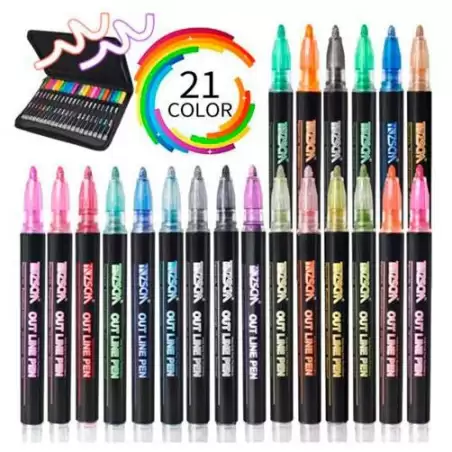 (AB-0421) ALEX BOG ROTULADORES OUTLINER DOBLE LÍNEA BICOLOR NEÓN PASTEL C/SURTIDOS ESTUCHE 21 UD