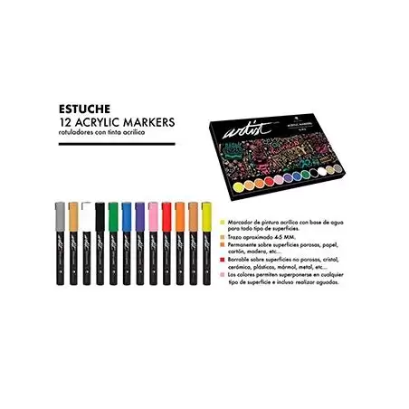 (AB-0612) ALEX BOG ROTULADORES ACRÍLICOS GAMA ARTIST C/SURTIDOS ESTUCHE 12 UD