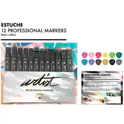 (AB-0712) ALEX BOG ROTULADORES GAMA ARTIST DOBLE PUNTA FINA/BISELADA C/SURTIDOS BÁSICOS ESTUCHE 12 UD