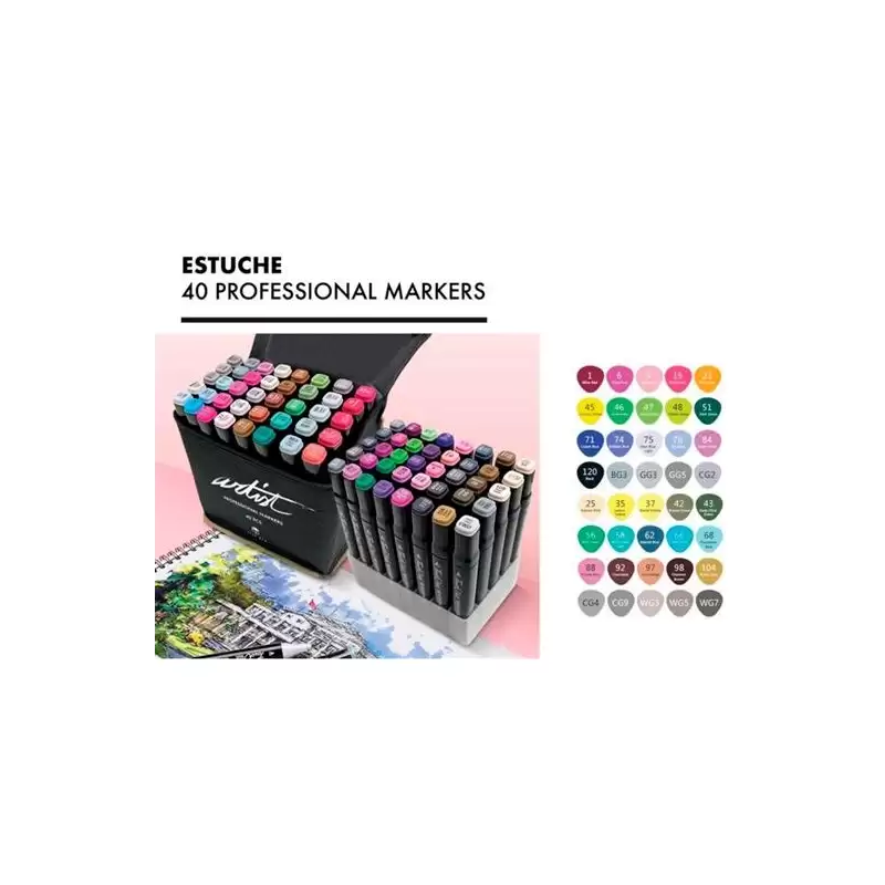 (AB-0740) ALEX BOG ROTULADORES LUXURY CANVAS GAMA ARTIST DOBLE PUNTA FINA/BISELADA C/SURTIDOS ESTUCHE DE LUJO 40 UD