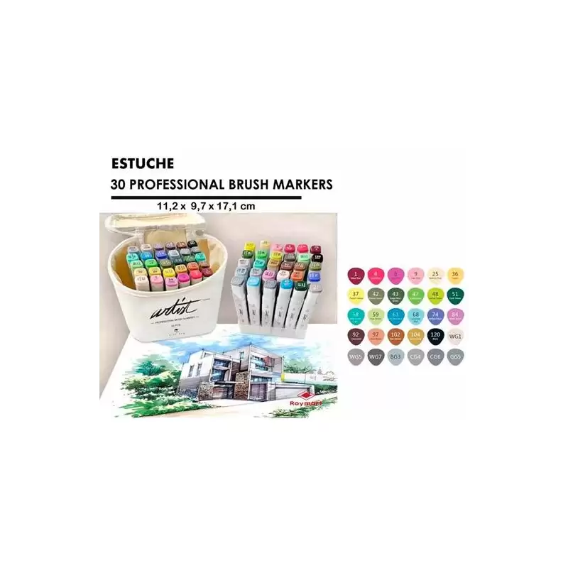 (AB-1230) ALEX BOG ROTULADORES CANVAS LUXE PROFESSIONAL BRUSH MARKER DOBLE PUNTA BISELADA/PINCEL C/SURTIDOS ESTUCHE 30 UD