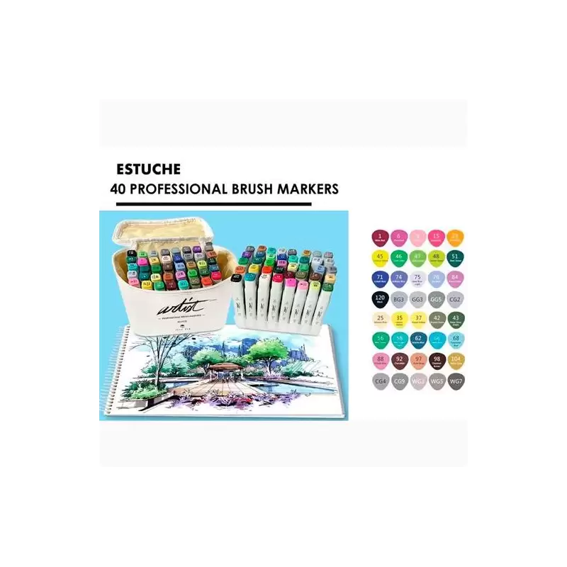(AB-1240) ALEX BOG ROTULADORES CANVAS LUXE PROFESSIONAL BRUSH MARKET DOBLE PUNTA BISELADA/PINCEL C/SURTIDOS ESTUCHE 40 UD