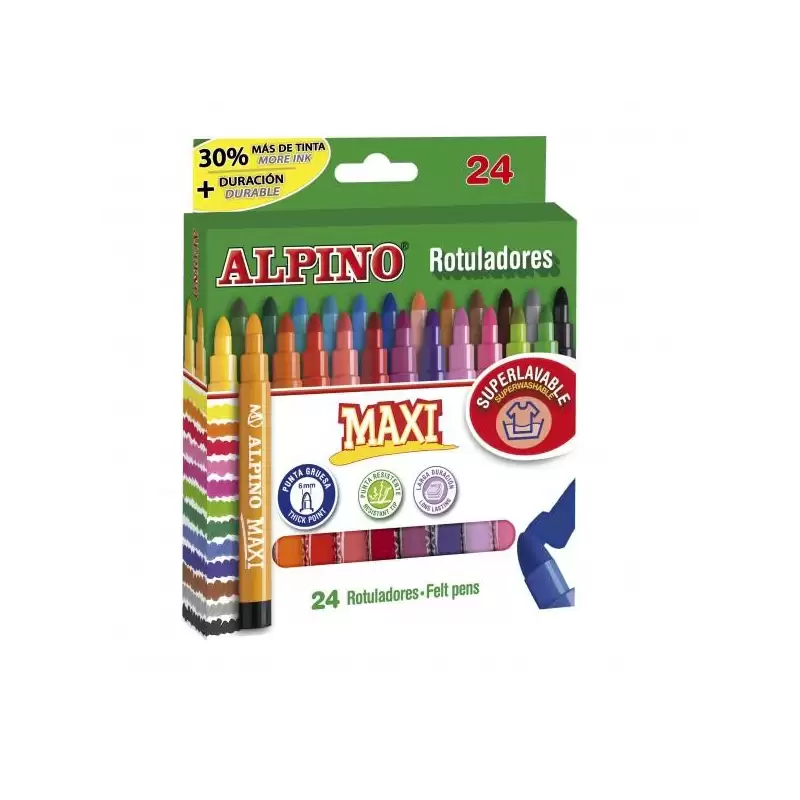 (AR000007N) ALPINO ROTULADORES MAXI PUNTA GRUESA ESTUCHE DE 24 C/SURTIDOS