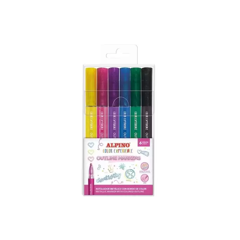 (AR001044) ALPINO ROTULADORES OUTLINE COLOR EXPERIENCE METÁLICOS BORDE DE COLOR SURTIDOS ESTUCHE 6 UD