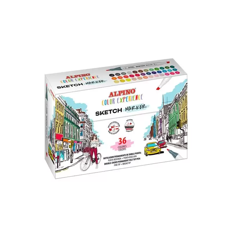 (AR001066) ALPINO ROTULADORES SKETCH MARKER COLOR EXPERIENCE DOBLE PUNTA COLORES SURTIDOS ESTUCHE 36 UD