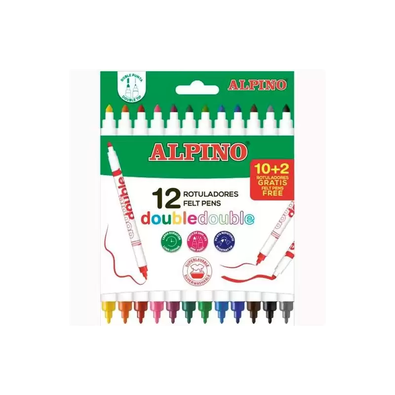 (AR002013N) ALPINO ROTULADORES DOUBLE DOBLE PUNTA FINA/GRUESA ESTUCHE DE 10+2 C/SURTIDOS