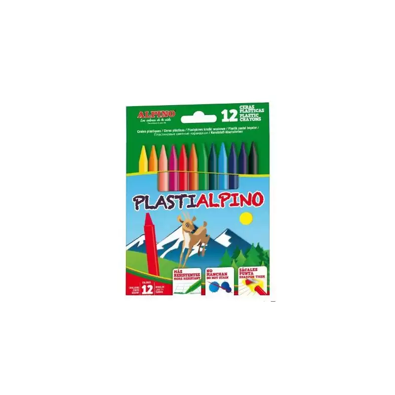 (PA000012) ALPINO CERAS PLÁSTICAS PLASTIALPINO 115MM NO MANCHAN ESTUCHE DE 12 C/SURTIDOS