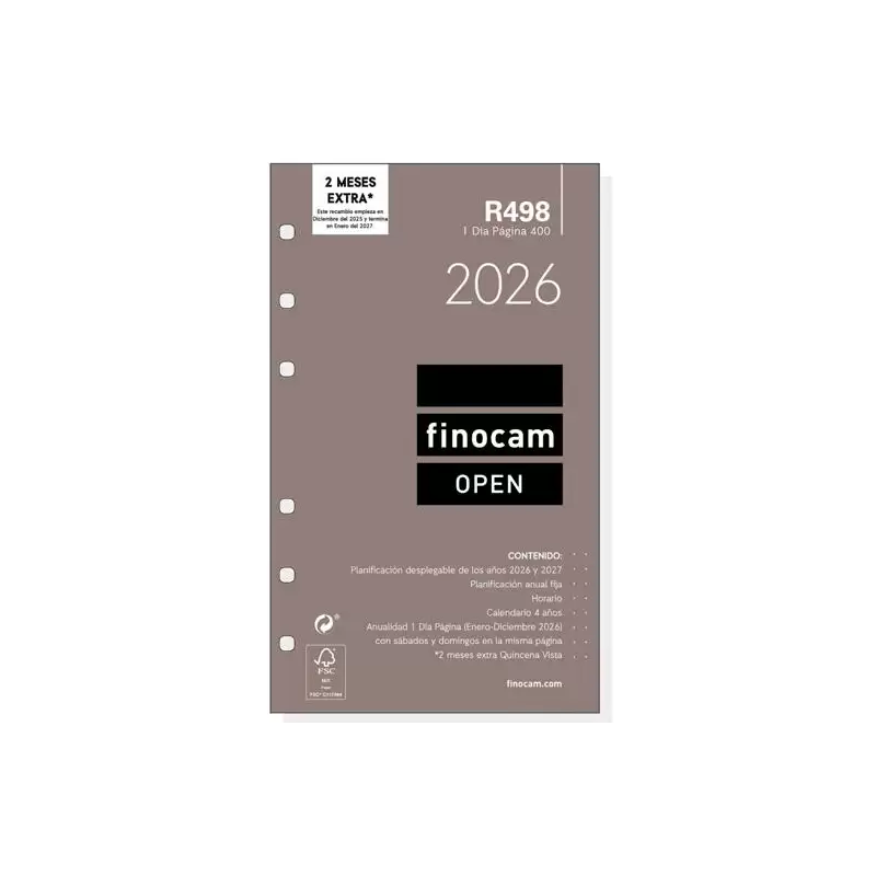 (711660026) FINOCAM RECAMBIO ANUAL AGENDA DE ANILLAS OPEN R498 400-91X152MM 1DP 2026